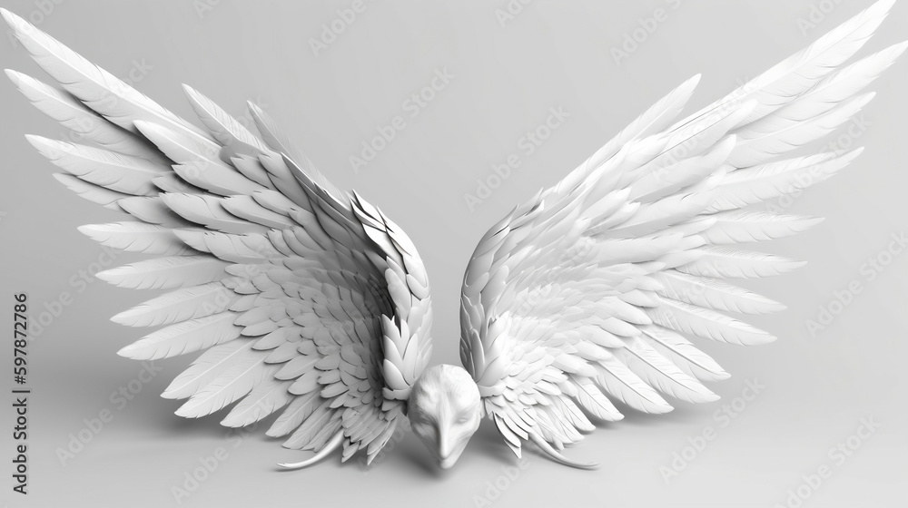 Obraz premium 3D Rendered Fantasy Angel Wings on White Background - 3D Illustration, Generative Ai