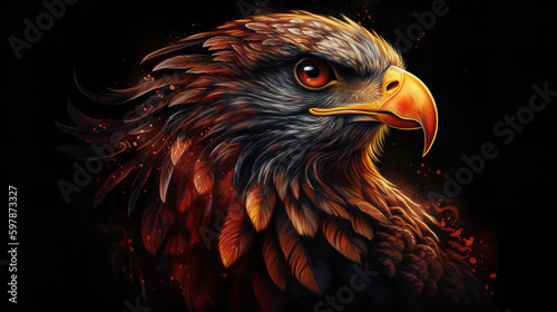 a firey eagle with wings on the black background © Volodymyr Skurtul