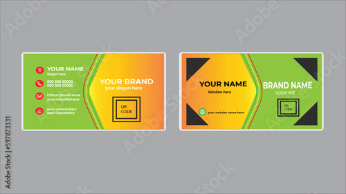 Creative business card,template.professional card,design with image holder and clean gradient color geomatic shape.