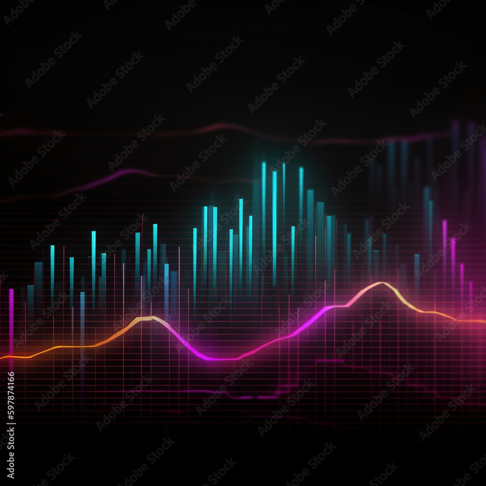 Futuristic wave, orange and neon colors. Background waves. Graphic. Generative AI. 
