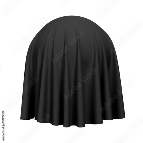 Ball or sphere covered with black fabric material, isolated on white background. Surprise, award and presentation concept, revealing hidden object or raising the curtain. Vector illustration