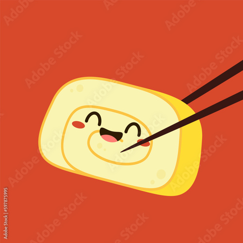 Tamagoyaki is Japanese food. Tamagoyaki cartoon vector. Egg roll.