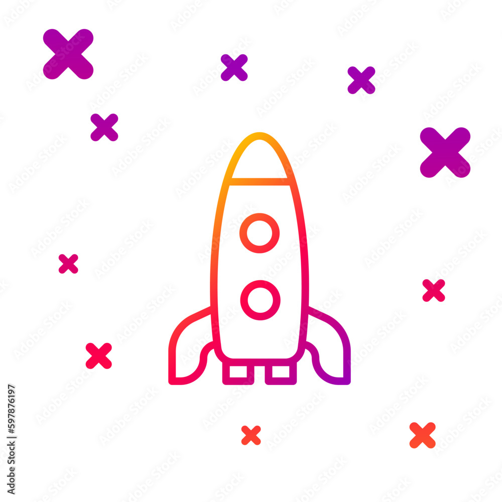 Color line Rocket ship icon isolated on white background. Space travel. Gradient random dynamic shapes. Vector
