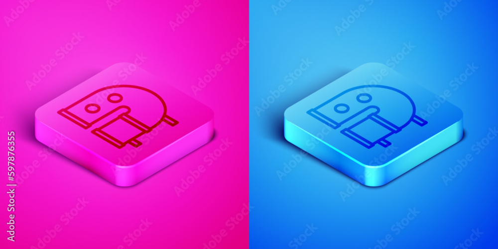 Isometric line Kid playground slide pipe icon isolated on pink and blue background. Square button. Vector Isometric line Kid playground slide pipe icon isolated on pink and blue background. Square button. Vector