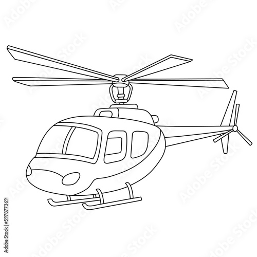 Cartoon helicopter coloring page. Military Helicopter outline illustration vector. Chopper isolated on white background. Copter drawing