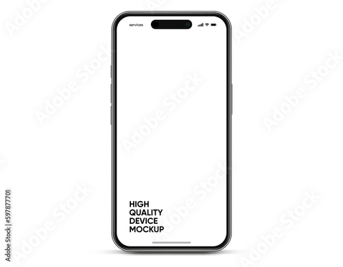 3D realistic high quality smartphone mockup with isolated background. Smart phone mockup collection. Device front view. 3D mobile phone with shadow on white background.
