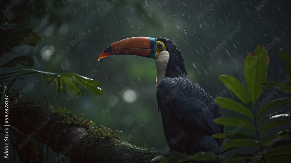 Fototapeta premium Toucan natural background. Illustration AI Generative.