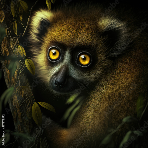 Black lemur on the tree photo