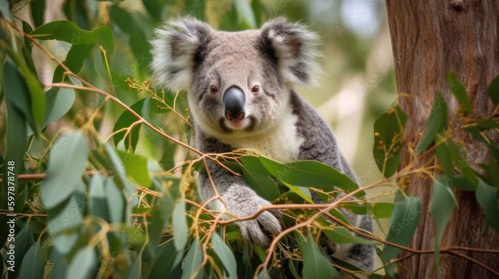 Obraz premium Koala natural background. Illustration AI Generative.