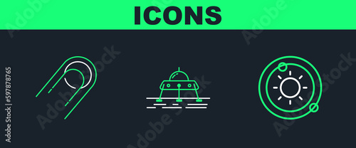 Set line Solar system, Satellite and Mars rover icon. Vector