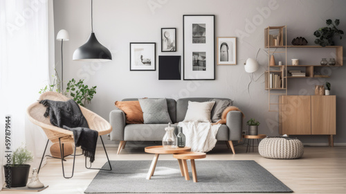 Scandinavian interior design. Illustration AI Generative. © ArtCookStudio