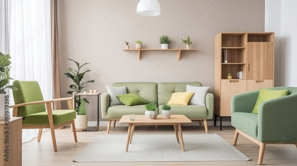 Modern green interior background. Illustration AI Generative. Modern green interior background. Illustration AI Generative.