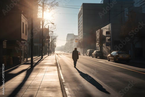 Wallpaper Mural Wallpaper Illustration and background of a person walking, on a long road. Rear View. Concept of do not look back, go ahead, look forward. Generative AI. Torontodigital.ca