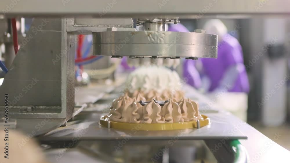 Cake production. Production of cakes in a modern factory. Cake on the ...