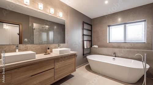 Luxury Home Bathroom Design  Bathe in Style in This Room with a Bathtub  Shower  Sink  and Mirror  Generative AI
