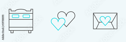 Free Download Set line Envelope with Valentine heart, Bedroom and Heart icon. Vector - GFXLoad