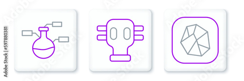 Set line Salt stone, Test tube and flask and Gas mask icon. Vector