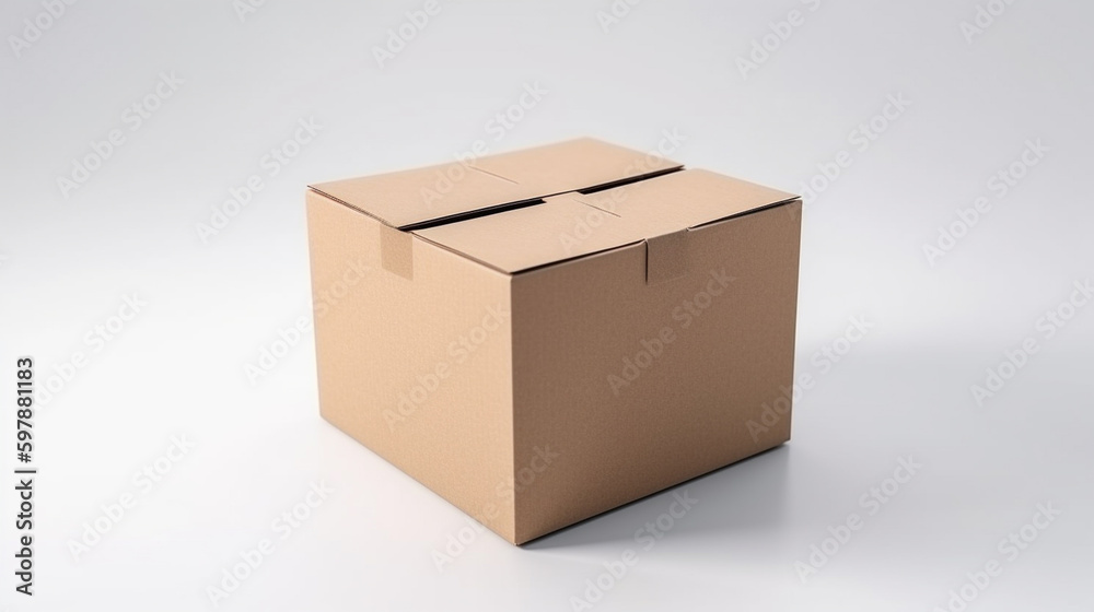 Brown Blank cardboard box mockup on white background, Generative AI
