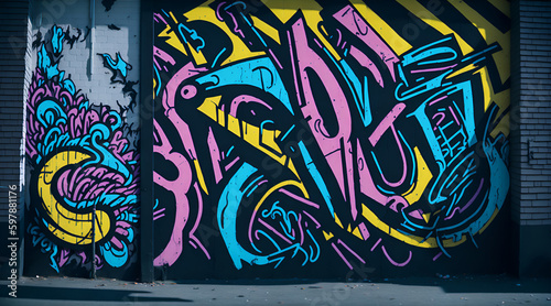 Street Art: Colorful Graffiti on Sunlit Wall, Generative Art