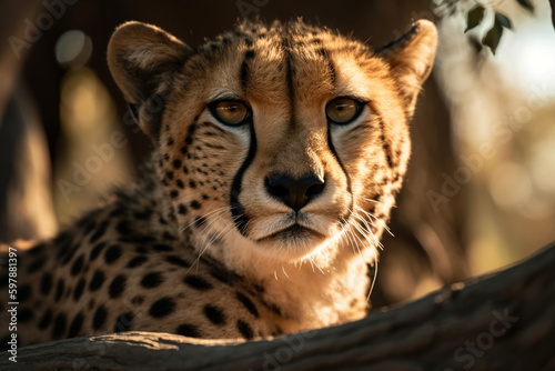 Cheetah (Acinonyx Jubatus) Relaxing in midday sun: Elegant Posture and Distinctive Markings - created with Generative AI Technology