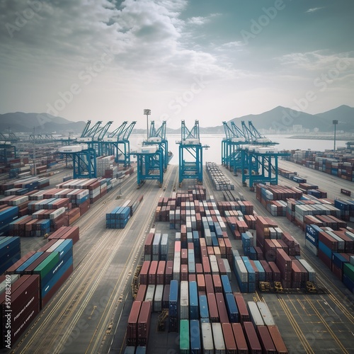 Container storage in a shipping port. generative AI