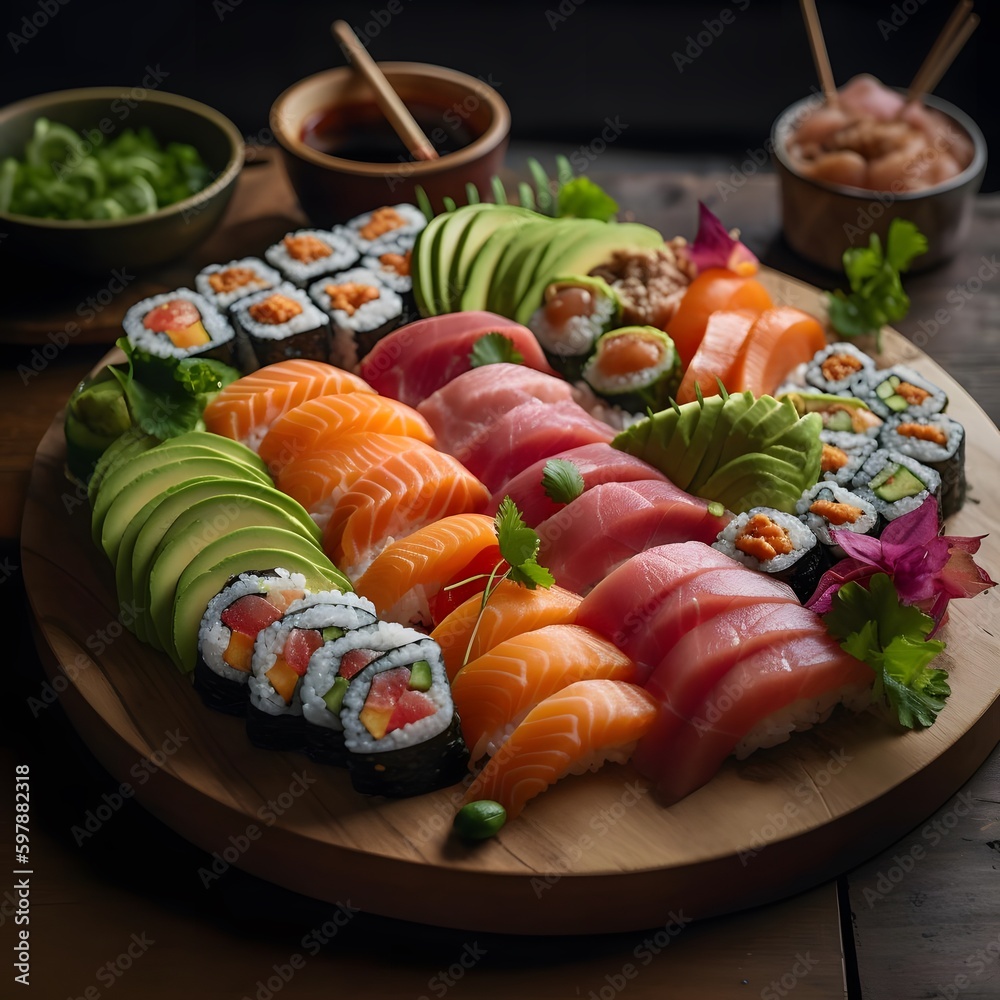 Stunning Platter of Sushi Showcasing Vibrant Colors