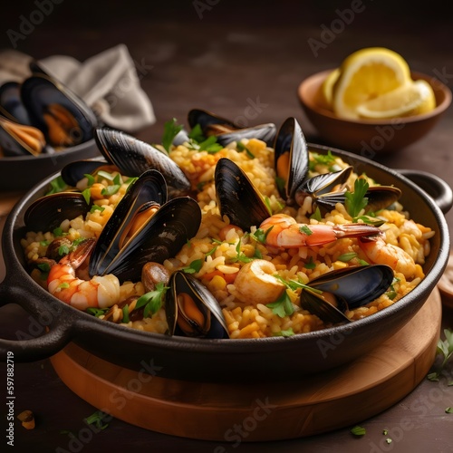 A Seffron-Infused Paella with Shrimp and Mussels