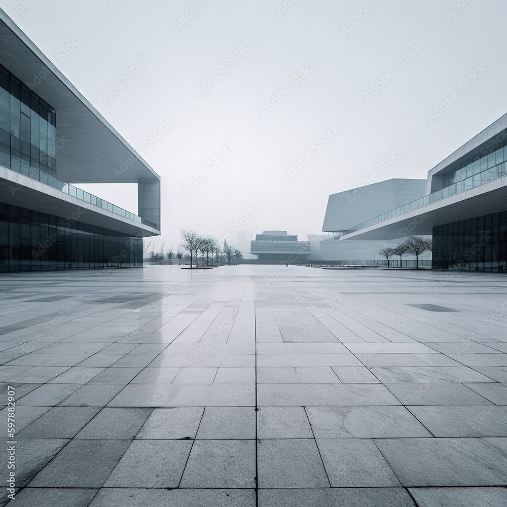 Empty square front of modern architecture . generative AI Empty square front of modern architecture . generative AI