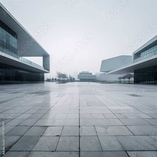 Empty square front of modern architecture . generative AI