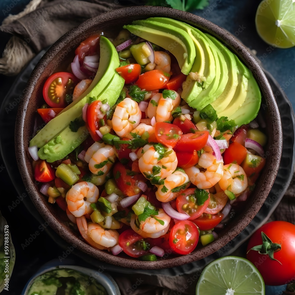 A refreshing ceviche with avocado and tomato A refreshing ceviche with avocado and tomato