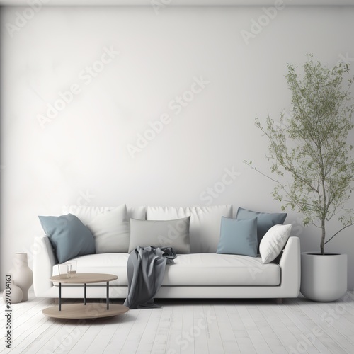 Modern white living room interior. generative ai