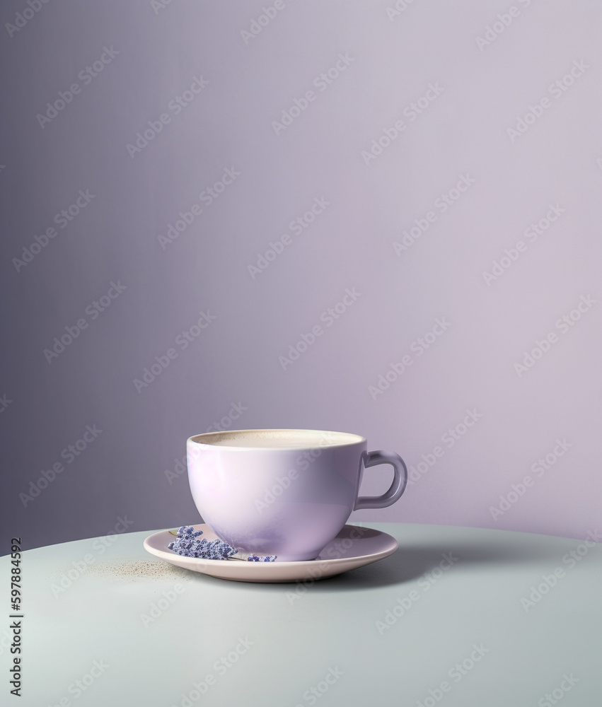 Cup of lavender latte. AI generated image. Cup of lavender latte. AI generated image.