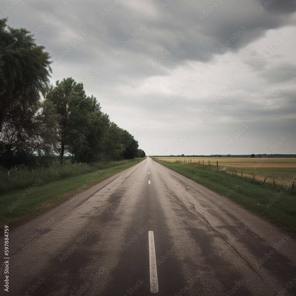 Straight road in desert at sunset. generative ai Straight road in desert at sunset. generative ai