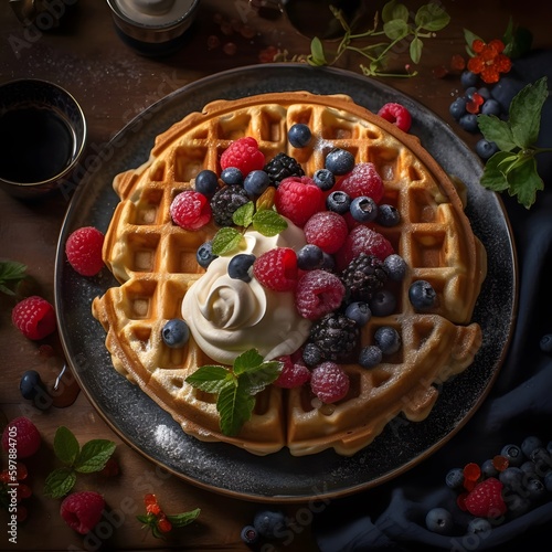 A Warm and Fluffy Plate of Belgian Waffles photo