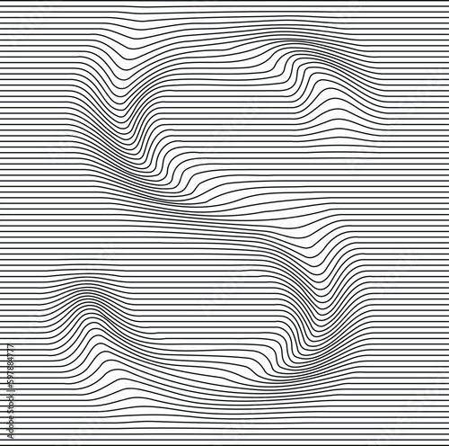 letter alphabet illusion with lines waves
