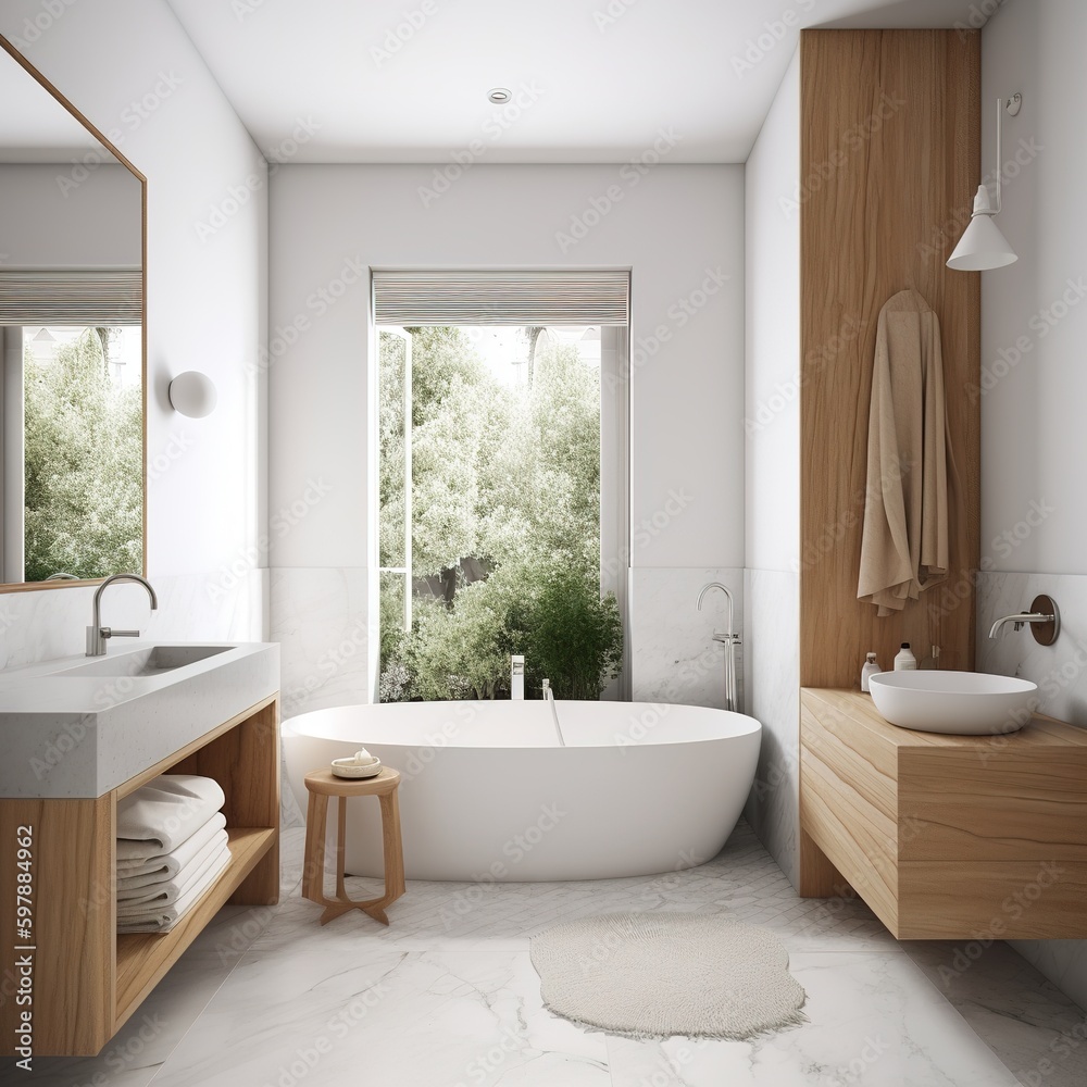bathroom with bathtub. generative ai bathroom with bathtub. generative ai
