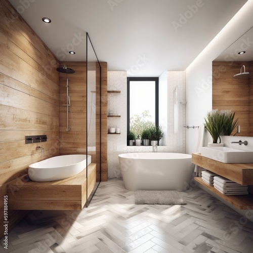 bathroom interior with bathtub. generative ai