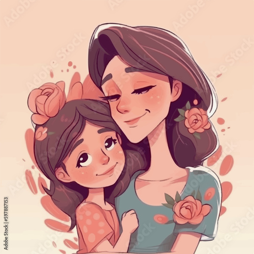 mother and daughter painting with flowers around white background mothers day 