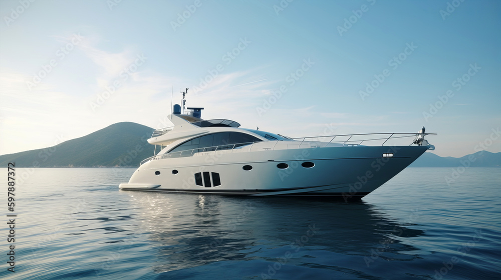 Luxury private motor yacht sailing on the tropical sea