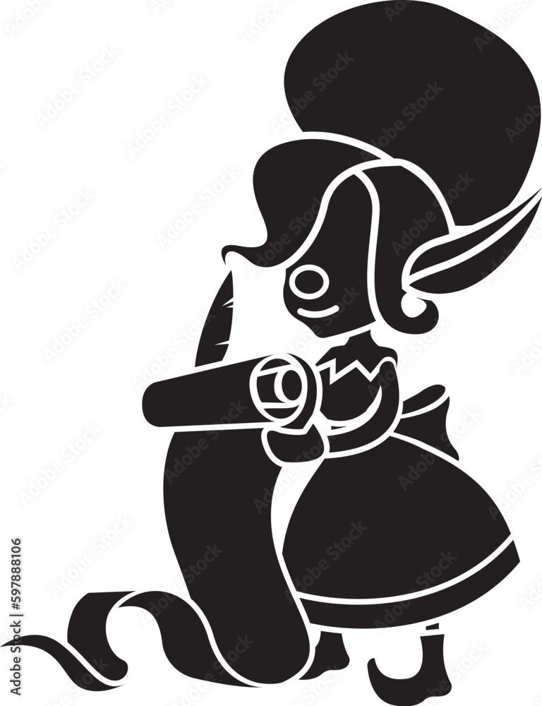 Black and White Cartoon Illustration Vector of a Female Christmas Elf with the Naughty and Nice Kids List Black and White Cartoon Illustration Vector of a Female Christmas Elf with the Naughty and Nice Kids List