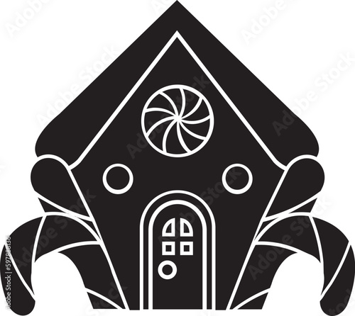 Black and White Cartoon Illustration Vector of a Gingerbread Sweet Lolly House