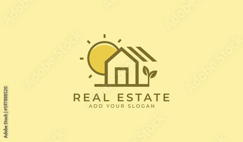 Abstract tree house logo design template with modern line art style Premium Vector design