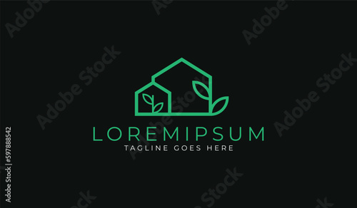 Abstract tree house logo design template with modern line art style Premium Vector design