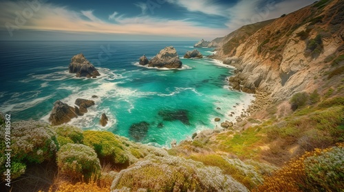 Dramatic Cliffs and Turquoise Waters: Embracing the Coastal Majesty of Big Sur © Emojibb.Family