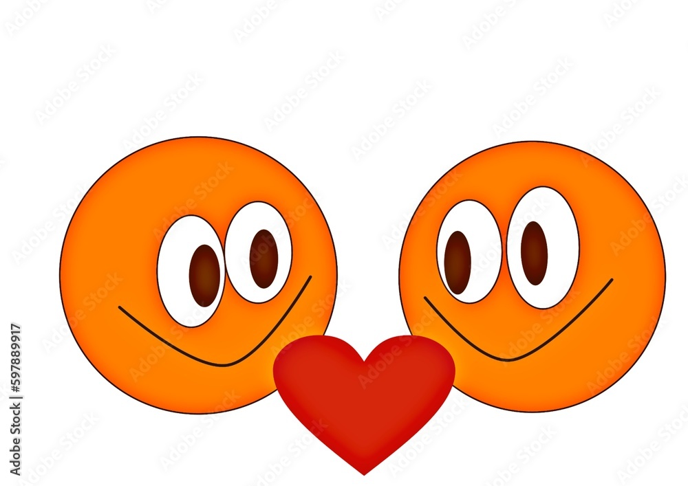  happy orange couple emoji in love look at each other and smile