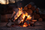 firewood outdoor on open fire in evening time Generative AI