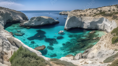 beautiful bay on milos island in greece. Generative AI