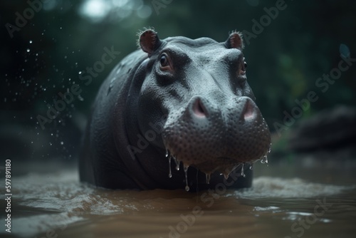 hippo in serengeti national park. Generated by AI