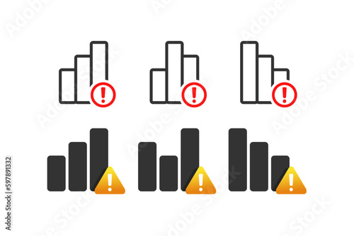 Analysis and statistics data  warning sign. Infographic problem error. Illustration vector