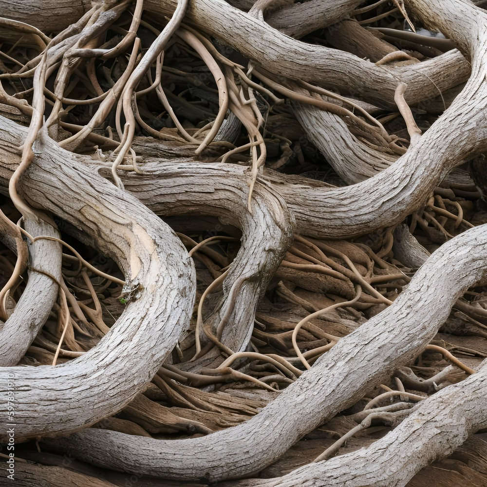 A gnarled and twisted texture with tree roots and twisted vines2, Generative AI